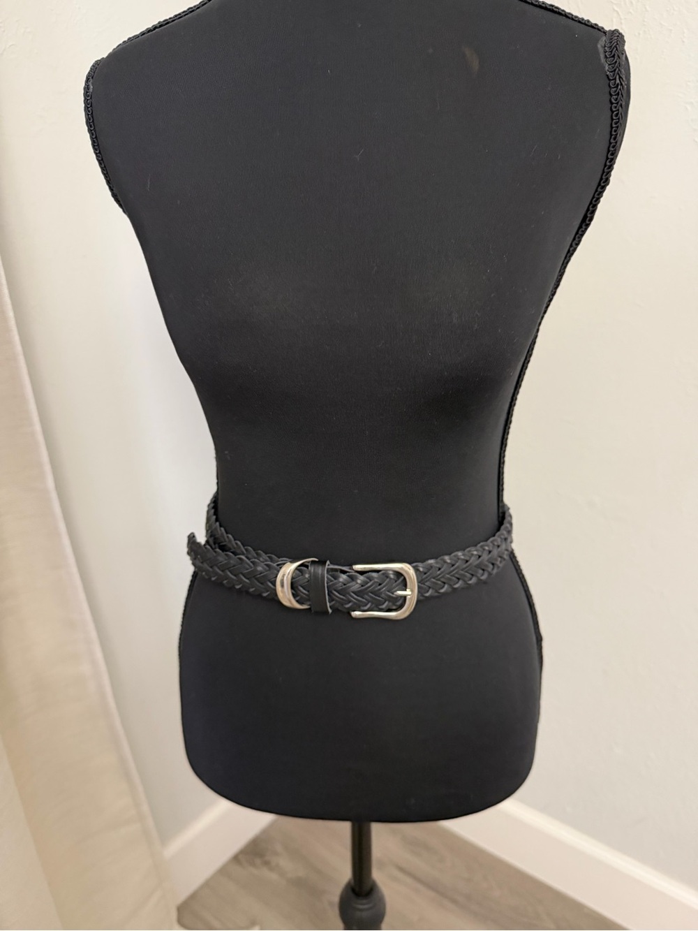 Women's Black Braided Leather Belt with Silver Buckle
